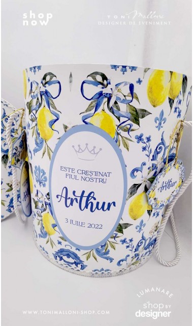 Trusou botez mediteranean inspiratie italia Capri Sorrento cu lamai si faianta alb cu albastru Italian Boy 7